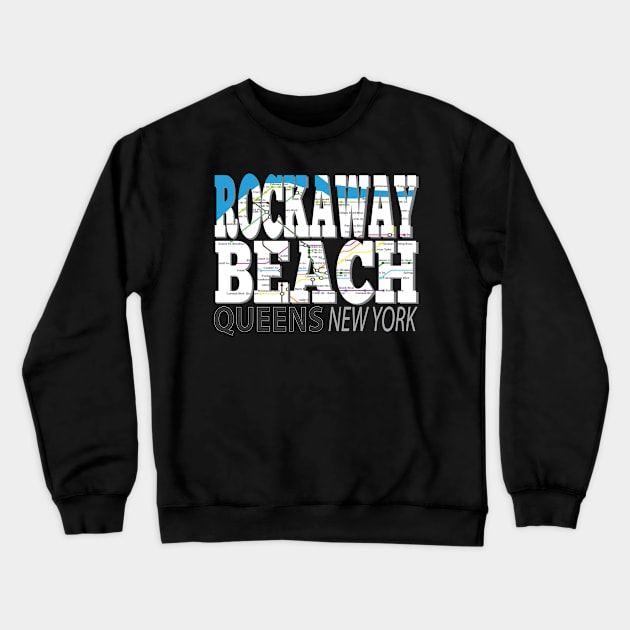 Fun Cool Rockaway Beach Queens New York with Subway Map Crewneck Sweatshirt by Envision Styles